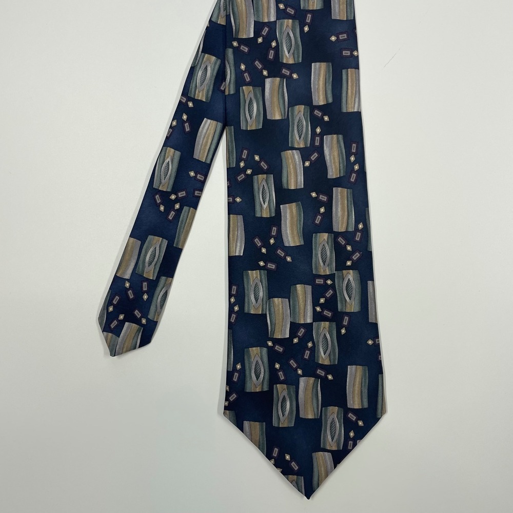 Pierre Cardin Blue Geometric Abstract Silk Necktie Mens One Size